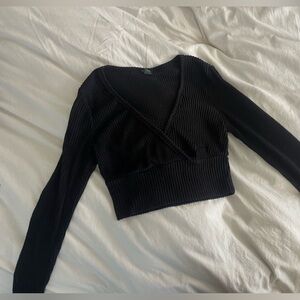 Charcoal Ribbed Knit crop Top